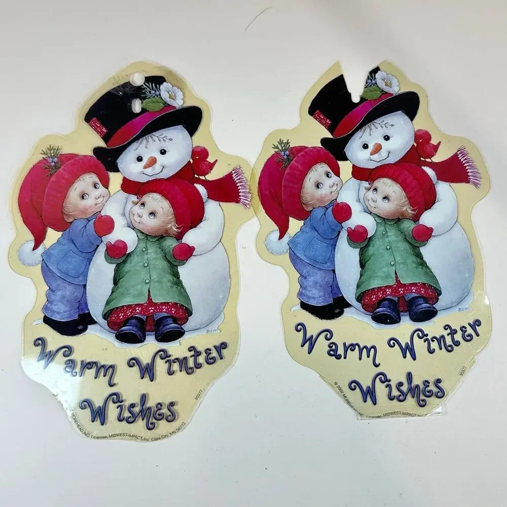 Lot of 2 Vintage Christmas Window Clings 2002 Ruth Morehead Warm Winter Wishes